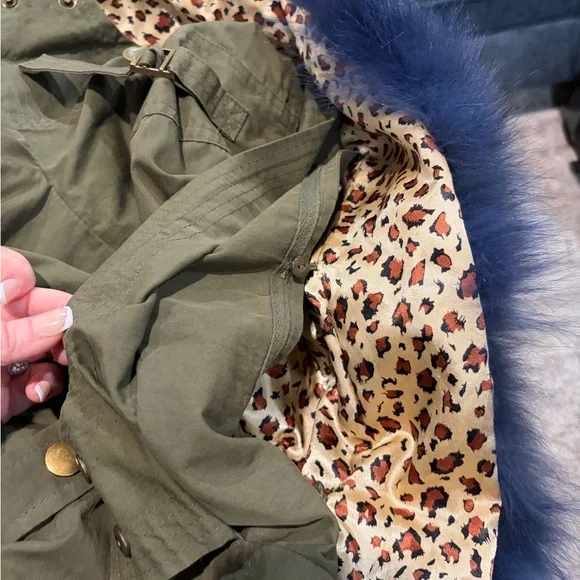 Lola and the Boys- Girls Utility Jacket with Blue Faux Fur removable lining - Picture 9 of 12